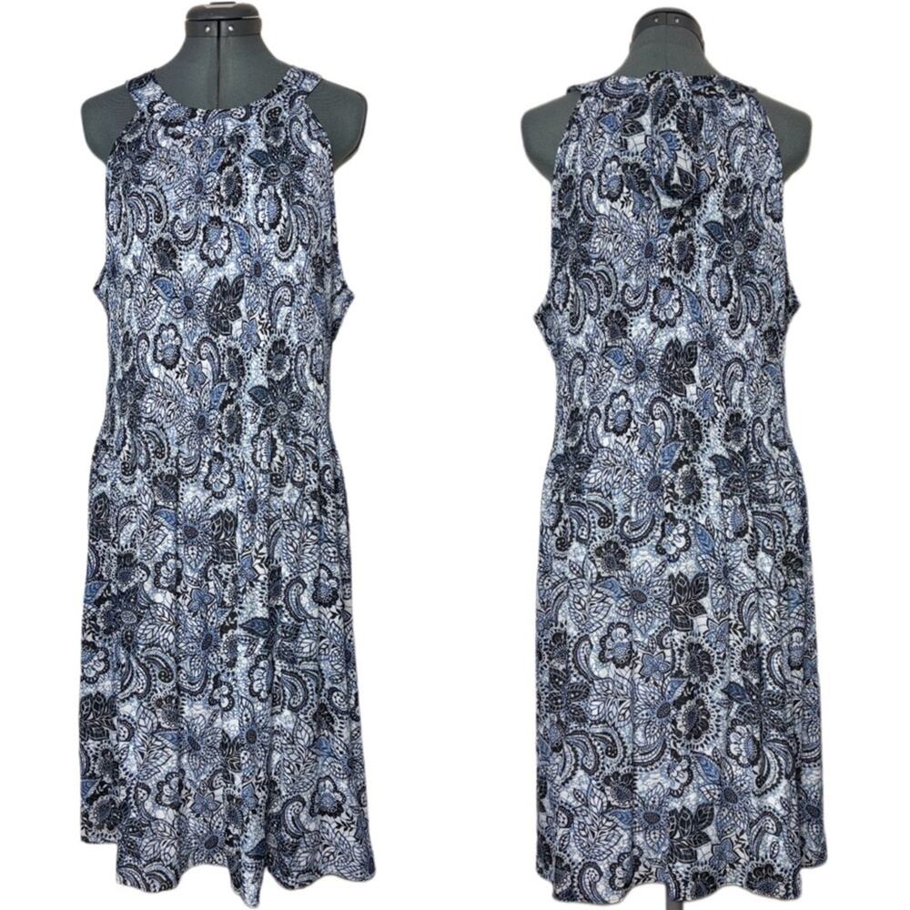 Ninety clothing co. halter dress Woman's size 2X blue, black and white Paisley